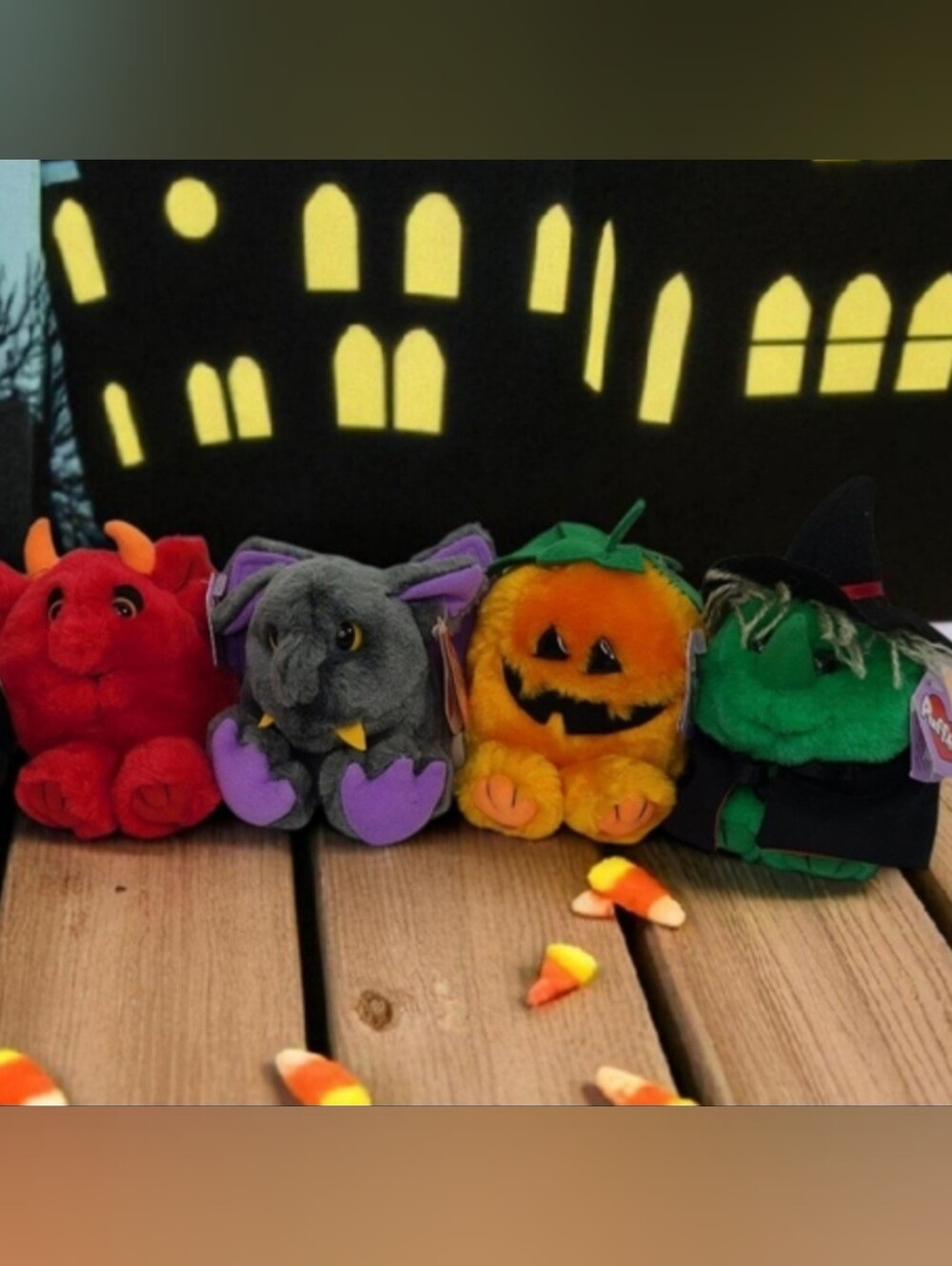 Vintage HALLOWEEN PUFFKINS Set of 4 Red Brutus Gourdy Hazel 1994